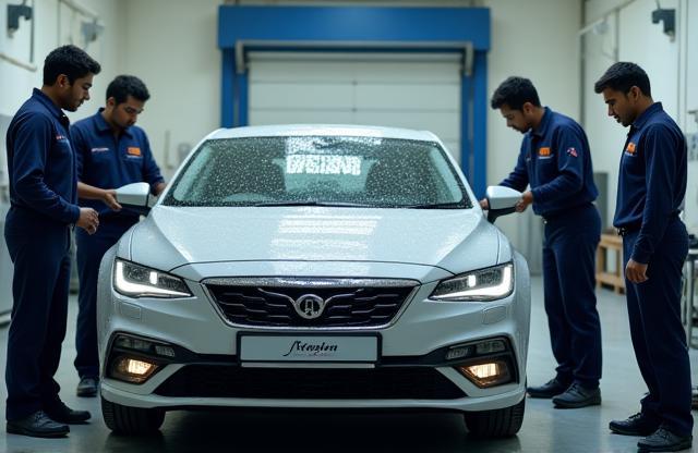 SparkleWash India team members preparing to wash a car.