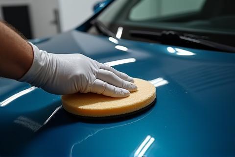 Applying ceramic coating liquid.