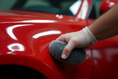 Hand polishing a car's paint.